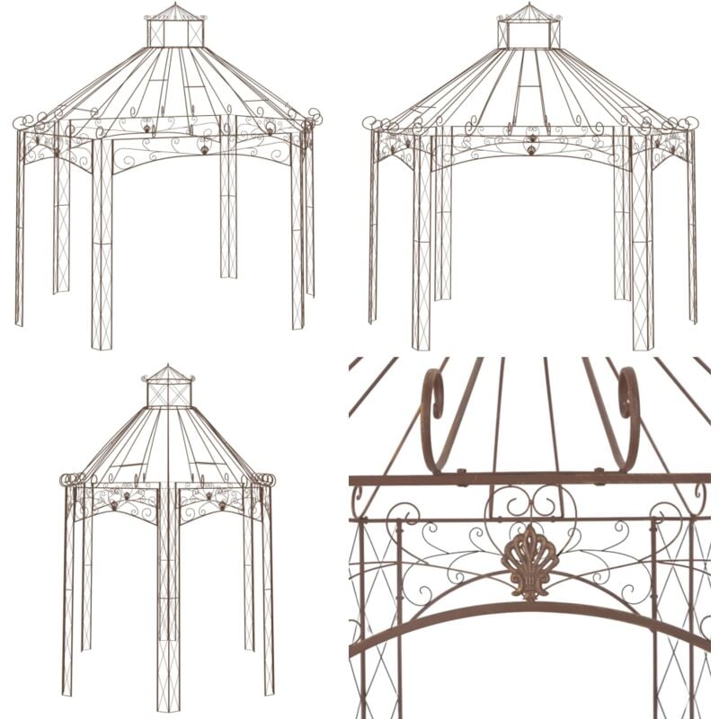 Pavillon de jardin Marron antique 400x258x378 cm Fer - Abri Jardin - Gazebo - Pergolato - Structure Extérieure - Décoration Jardin - Home & Living