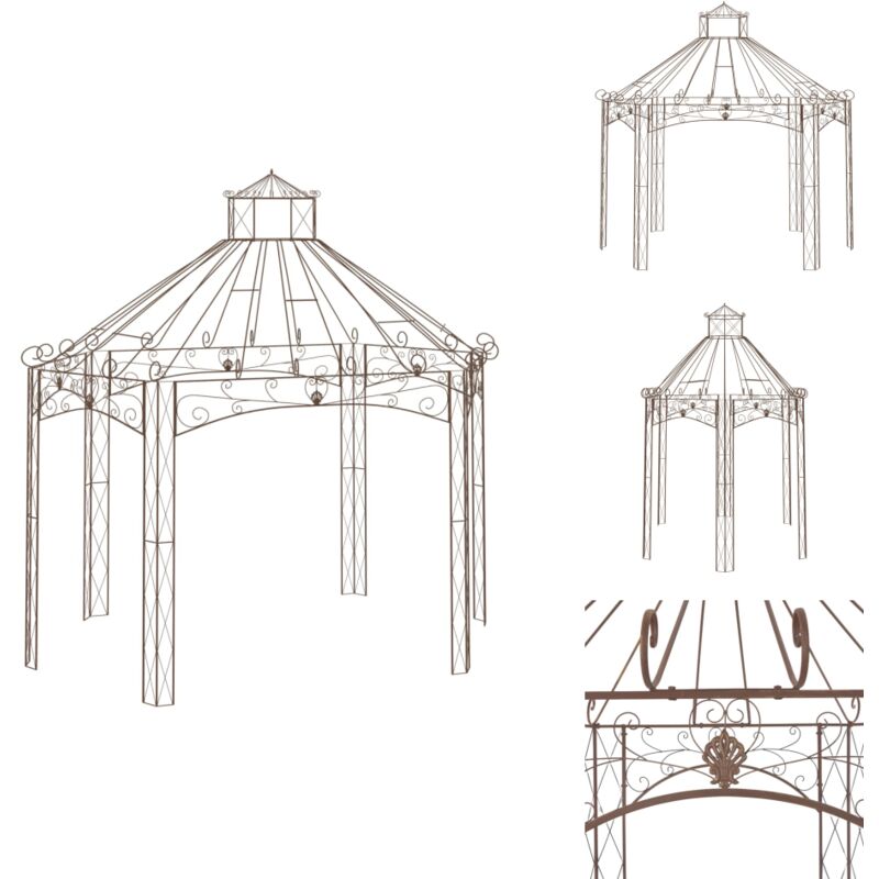 Pavillon de jardin Marron antique 400x258x378 cm Fer - Abri Jardin - Gazebo - Pergolato - Structure Extérieure - Décoration Jardin