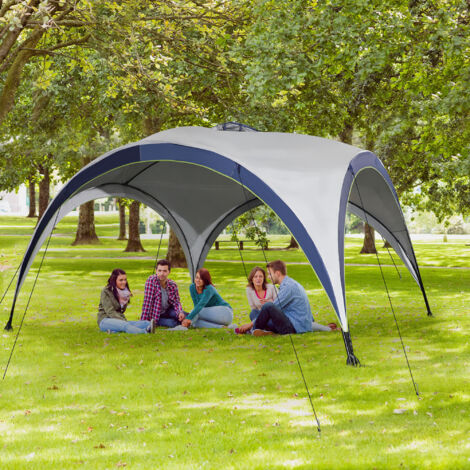 Pavillon de jardin. tente de jardin. chapiteau. tente de réception. abri solaire. résistant aux intempéries. structure métallique et polyester. blanc crème et bleu. 4 x 4 x 2.5 m