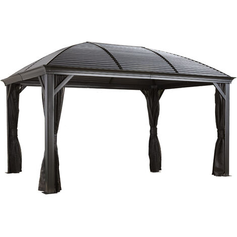 Pavillon en aluminium Moreno – Dimensions 298x423x283 cm – Toit en acier galvanisé – Charge neige 150 kg/m² – Moustiquaire incluse – Sojag