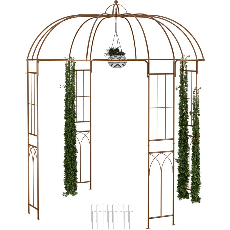 Relaxdays - Arche à rosiers et plantes grimpantes, kiosque jardin, hlp: 269 x 211 x 211 cm, crochets, tuteur roses, marron
