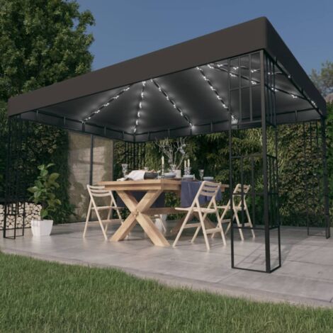 Pavillon Familienzelt Zelt für Camping/Markt/Festival Gartenpavillon mit LED-Lichterkette 3x4 m Anthrazit XDGN585664 MaisonChic
