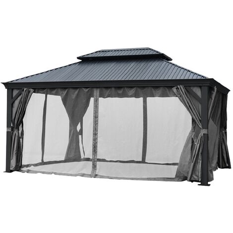 Pavillon Gartenpavillon 3,65x3,65m BAGDAD anthrazit aus Aluminium mit Hardtop aus Metall Sonnenschut