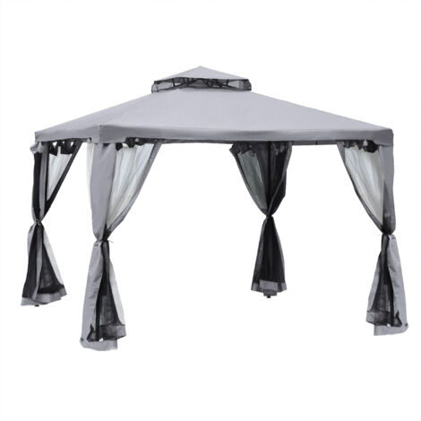 Pavillon jardin 3x3 m 4 parois métal polyester tente réception imperméable gris clair