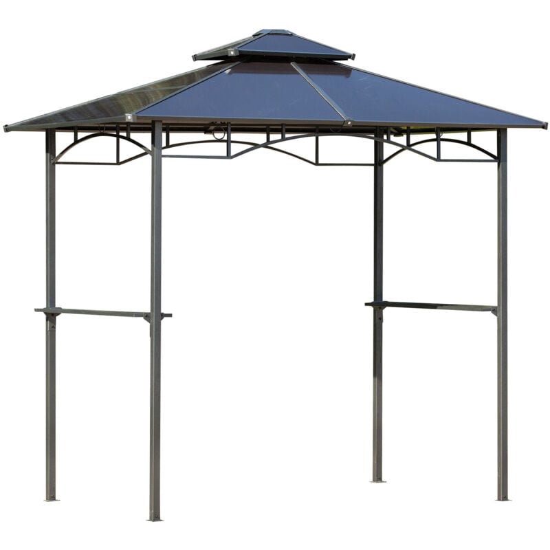 Pavillon jardin - abri barbecue - steakhouse 2 étagères - dim. 2,4L x 1,5l x 2,45H m - alu. métal noir toit polycarbonate