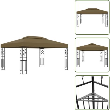 Pavillon mit Doppeldach 3x4 m Taupe 180 g/m² - Pavillon - Gartenpavillon - Markise - Sommergarten - Grillparty