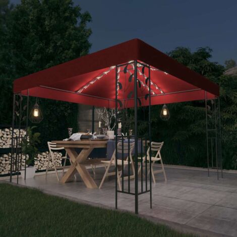 Pavillon mit LED-Lichterkette 3x3 m Weinrot vidaXL