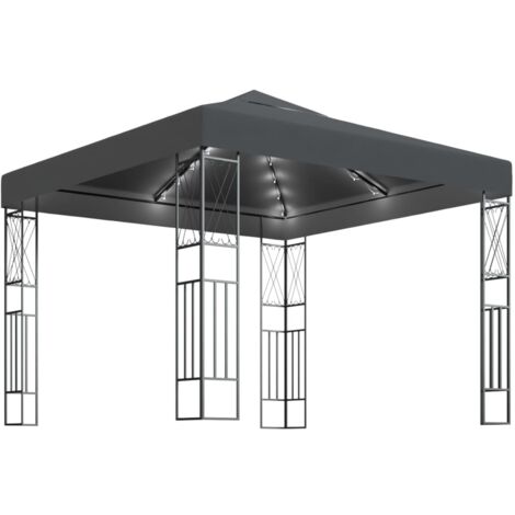Pavillon mit Lichterketten 3x3 m Anthrazit Stoff