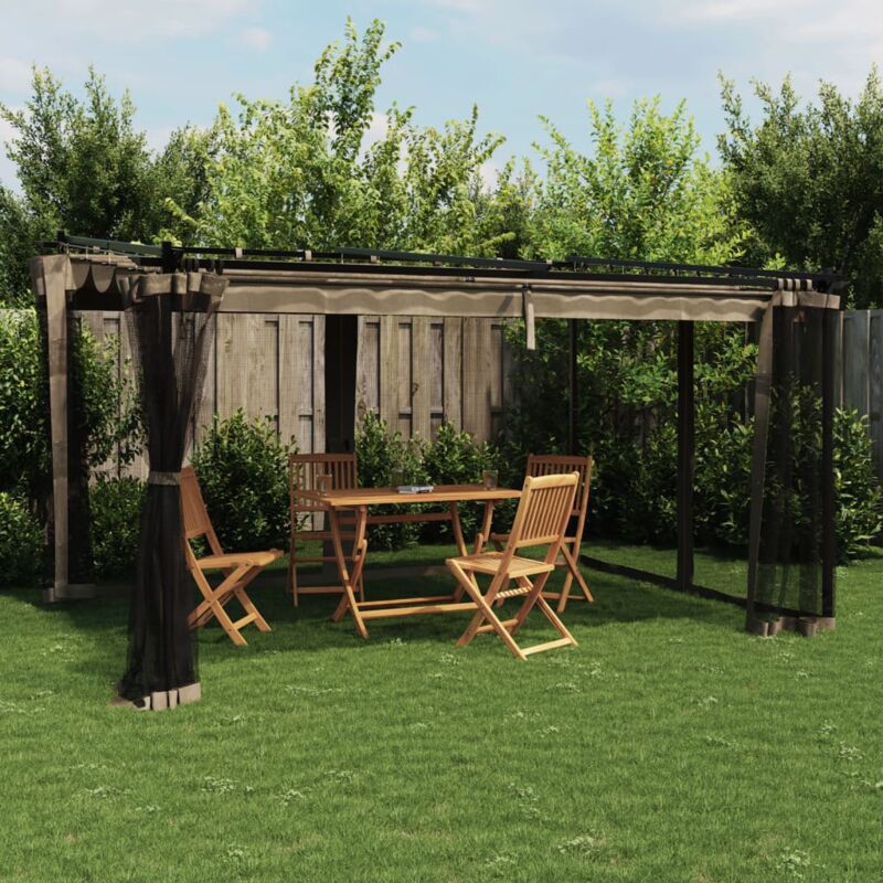 Pavillon Mit Netzwänden Taupe 4x3 M Stahl - Vidaxl
