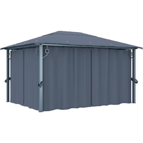 Pavillon mit Vorhängen 400x300 cm Anthrazit Aluminium