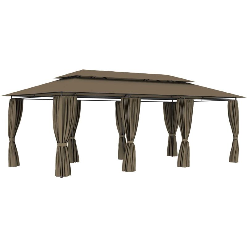Pavillon Mit Vorhängen 600x298x270 Cm Taupe 180 G/m² - Vidaxl
