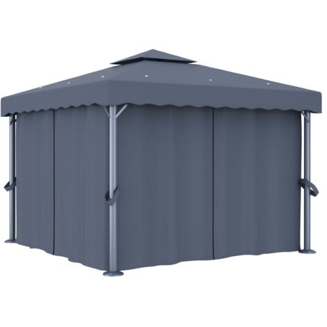 Pavillon mit Vorhang 3x3 m Anthrazit Aluminium