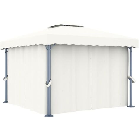 Pavillon mit Vorhang 3x3 m Creme Weiß Aluminium
