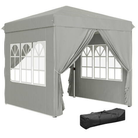 Pavillon pliable 2,5x2,5 m UPF50+ parois latérales sac transport jardin hauteur réglable gris clair