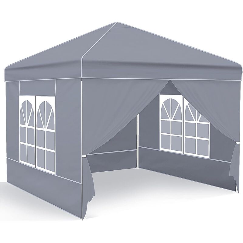 Pavillon pliable - 3 x 3 étanche, stable et résistant à l'hiver - avec 4 panneaux latéraux et fenêtres - Tente de jardin pour fêtes - Protection UV