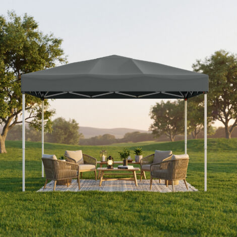 Pavillon Pliant 3 x 3 m, Protection Solaire, Tente de Jardin, Portable, Usage Extérieur, Gris