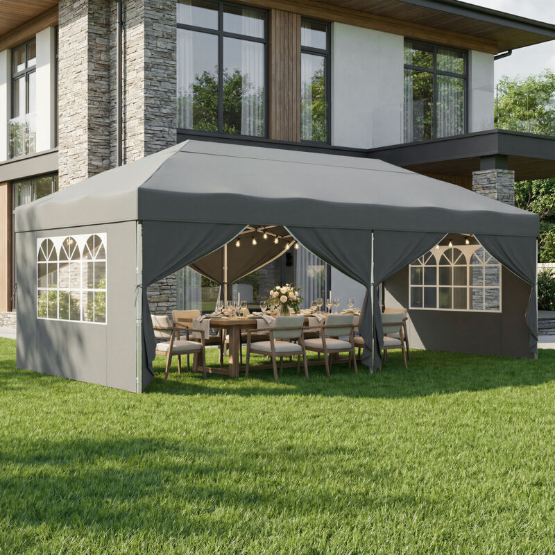 SONGMICS Pergolas pliant protection solaire portable avec parois ext&eacute;rieur gris