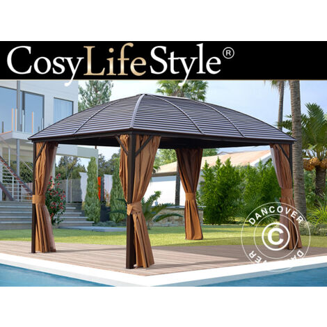 DANCOVER Pavillon San Jose mit Vorhängen und Moskitonetz, 3x4m, Braun