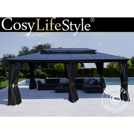 DANCOVER Pavillon Santa Ana mit Vorhängen und Moskitonetz, 3,65x6m, Schwarz