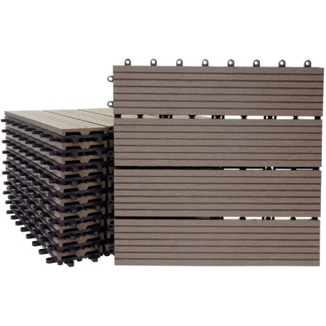 Pavimento in WPC balcone terrazzo aspetto legno 11 pezzi 30x30cm 1m² lineare teak offset colore caffè 040005434