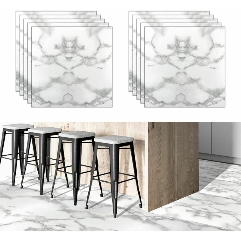 Image of Pavimento pvc adesivo effetto marmo rivestimento mattonelle da 10 pezzi 2.1 mq - Marmo Bianco con Venature