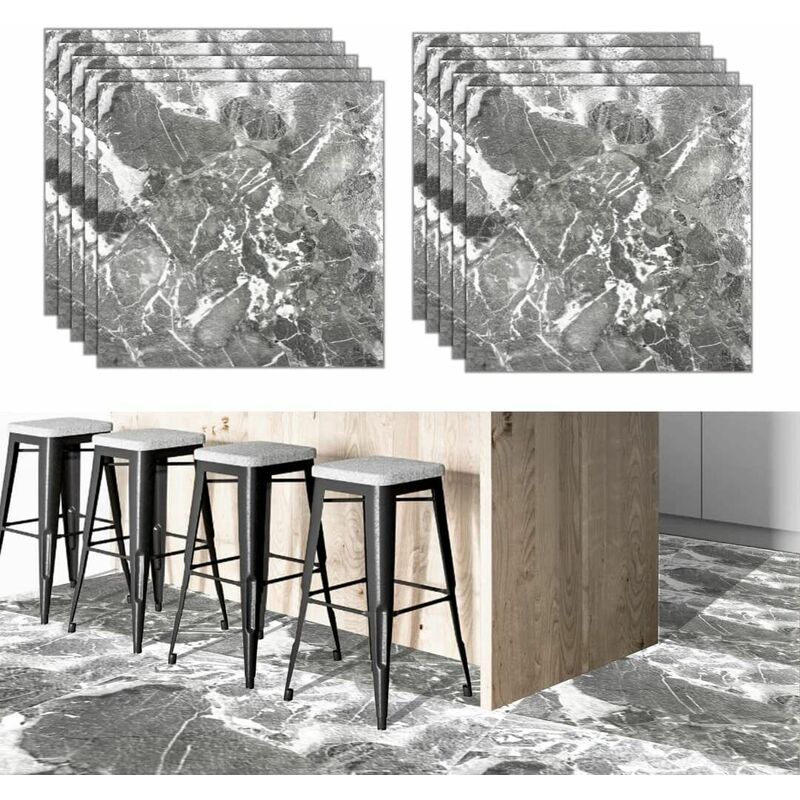 Image of pavimento PVC adesivo effetto marmo rivestimento mattonelle da 10 pezzi 2.1 mq - Marmo Calaca