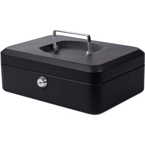Pavo - Cassetta portavalori in metallo 10 inch, 25 x 18 x 9 cm, con 2 chiavi e vassoio per il cambio rimovibile, colore: Nero