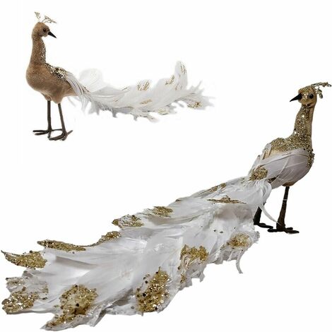 Pavone beige piuma bianca paillette oro decorazioni puntale per albero di Natale - MISURA: GRANDE