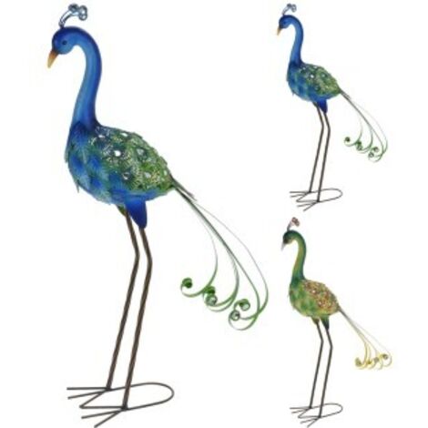 Pavone da giardino in metallo verde, 80 cm, uccello da giardino, bellissimo, decorato con pietre.