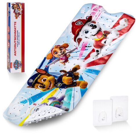 PAW Patrol Tappetino da bagno antiscivolo per bambini, antimuffa, antibatterico, con ventose, ganci e fori di scarico, 100 x 40 cm
