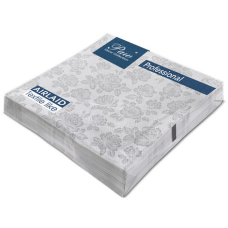 PAW Professional Dinner-Serviette Subtle Roses (silber), 1-lagige Servietten 40x40cm 1/4 gefaltet 50 Stück pro Packung.