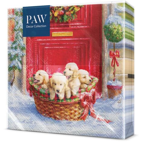 PAW - Tovaglioli di Carta Natale (33 x 33 cm) I 20 Pezzi I Tovaglioli di Carta Natalizi I 3 Veli I Tovaglioli Carta - Inverno, Vacanze, Neve, Cani I Christmas Puppies