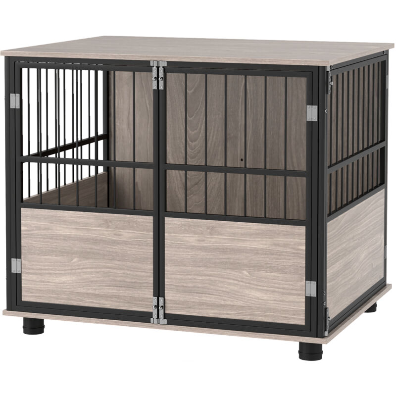 Pawhut - Dog Crate Furniture Dog Cage End Table Indoor w/ Doors, Cushion m