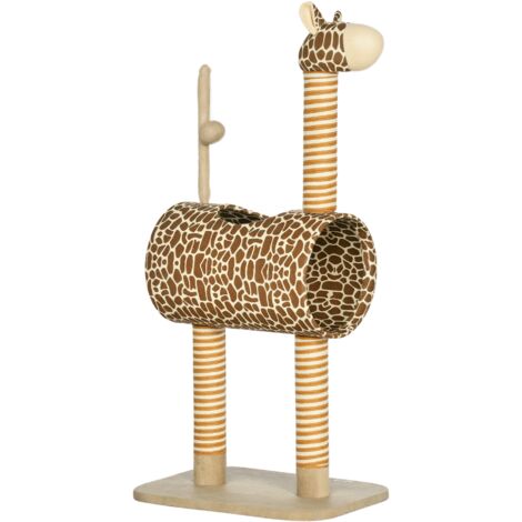 PawHut 101cm Cat Tree Play Tower with Giraffe Scratching Post Tunnel, Beige