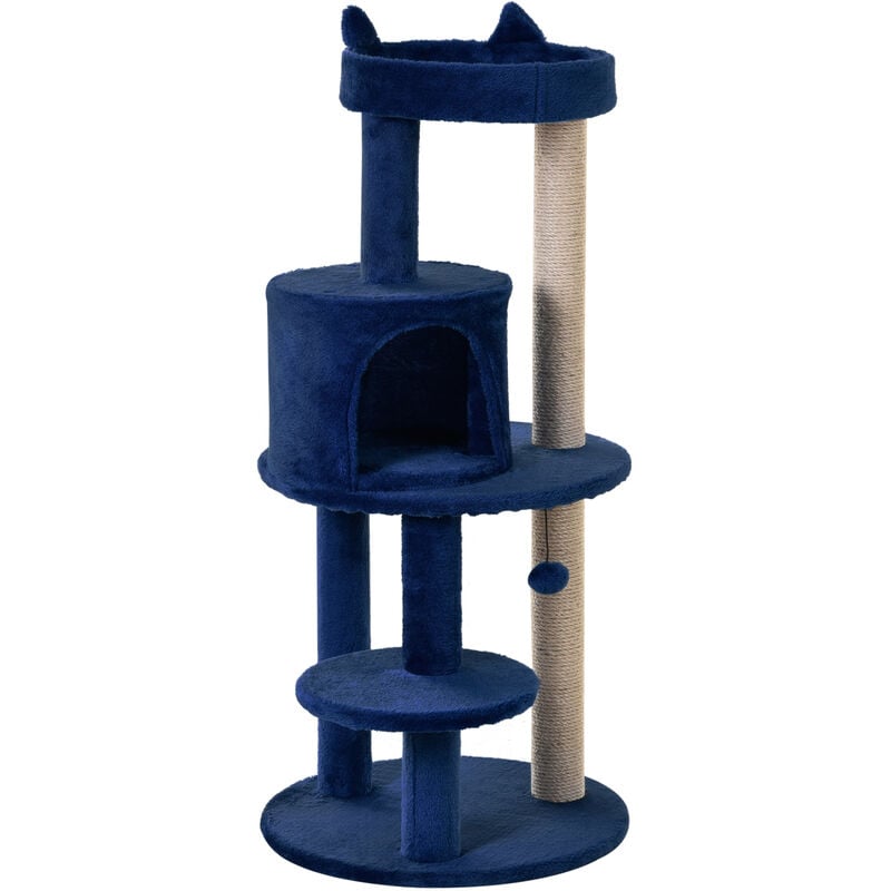 Pawhut - 104cm Cat Tree for Indoor Cats Kitten Scratching Post Climbing Tower Blue