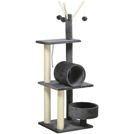 PawHut 121cm Cat Tree Tower w/Sisal Scratching Posts Bed Tunnel Perch Brown