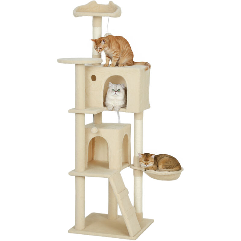 PawHut 160cm Cat Tree Tower with Sisal Scratching Posts, Condos, Beige