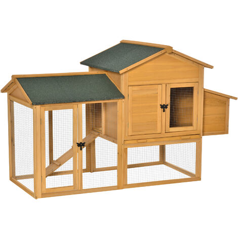 PawHut 168cm Chicken Coop Hen House w/ Run Nesting Box Slide Out Tray Yellow