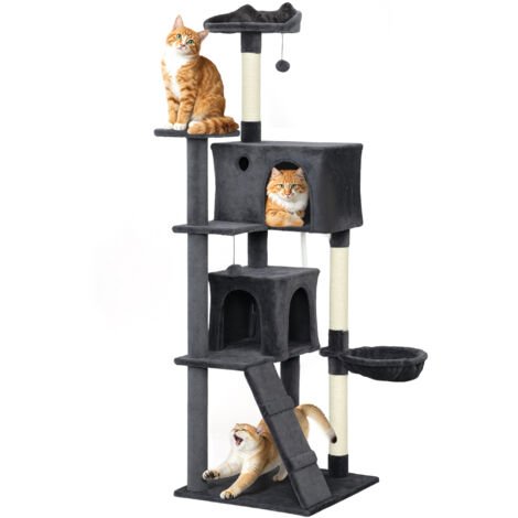 PawHut 180cm Cat Tree Tower with Sisal Scratching Posts, Condos, Dark Grey