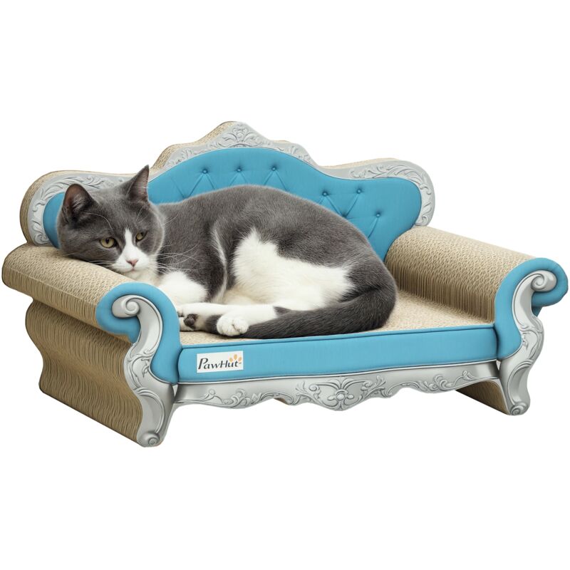 Cat Scratching Board 2-in-1 Cardboard with Catnip, Blue - Pawhut