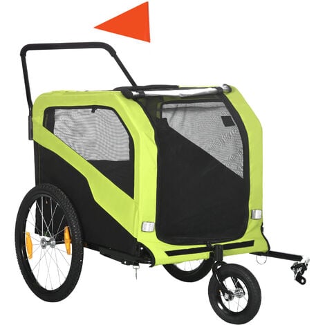PawHut 2 in 1 Dog Bike Trailer Pet Stroller for Large Dogs Pet Bicycle Trolley Green