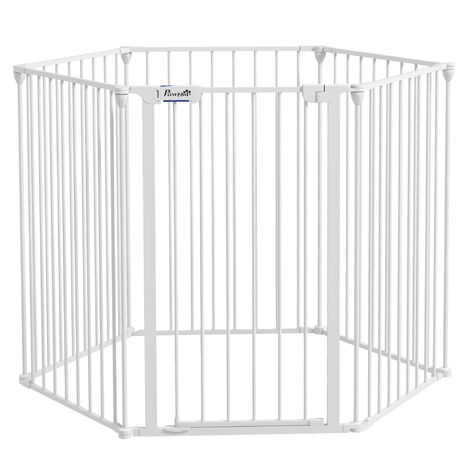 PawHut 2 in 1 Dog Pen, Safety Pet Gate Dog Playpen Foldable for Medium Dogs 6 Panel