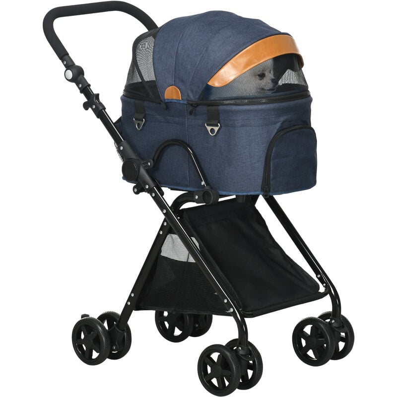 Luxury Folding Pet Stroller Removable Carrier Adjustable Canopy Bag