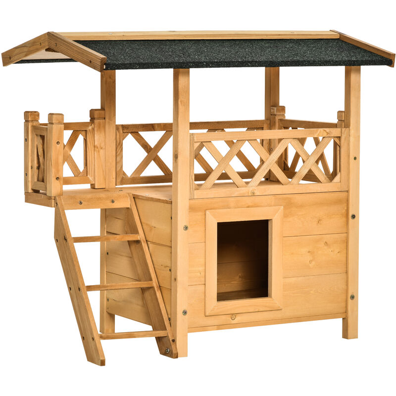 Pawhut 2 Story Indooroutdoor Wood Cat House Shelter With Roof