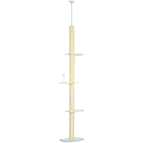 PawHut 220-260cm Kitten Tower, Multi-Layer Floor to Ceiling Cat Tree, Yellow