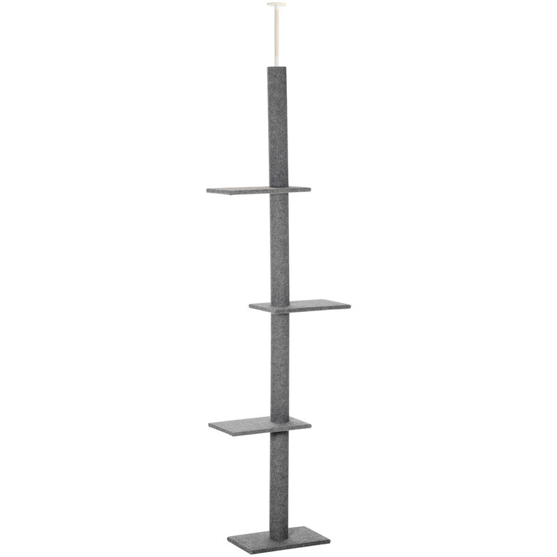 Pawhut - 260cm Floor To Ceiling Cat Tree for Indoor Cats w/ Three Platforms Grey