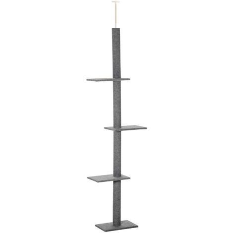 PawHut 260cm Floor To Ceiling Cat Tree for Indoor Cats w/ Three Platforms Grey