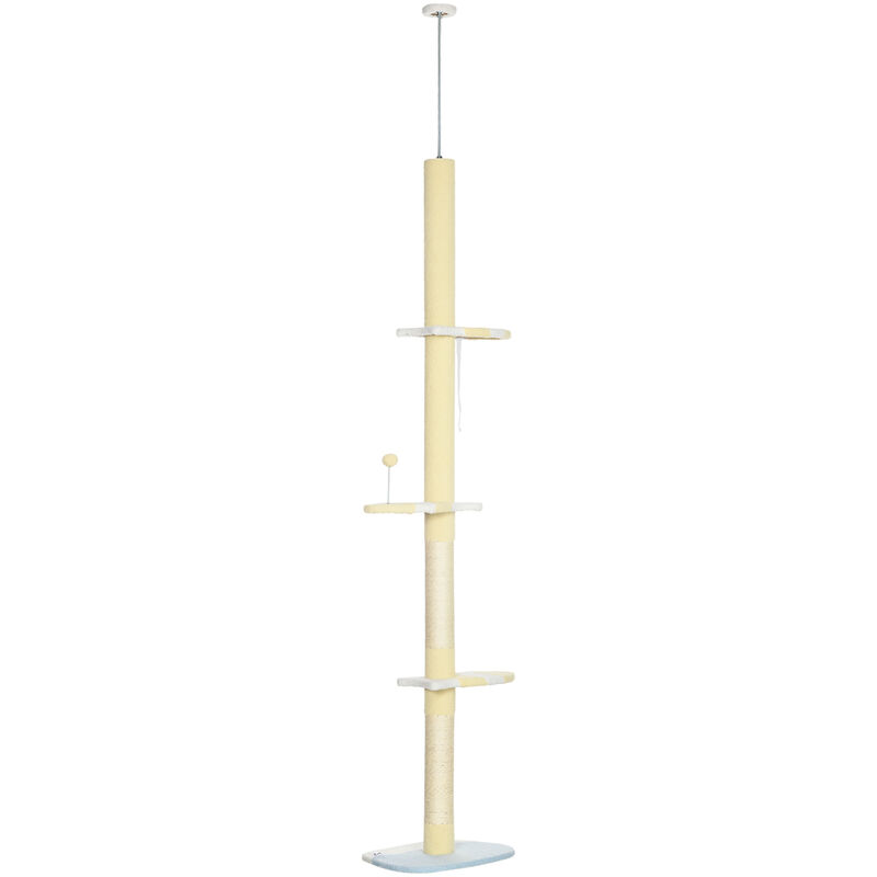 Pawhut - 220-260cm Kitten Tower, Multi-Layer Floor to Ceiling Cat Tree, Yellow