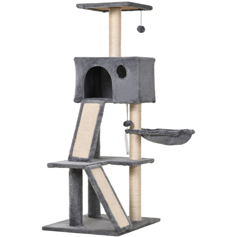 PawHut Cat Activity Tree with Condo Sisal-Covered Scratching Posts for Climbing
