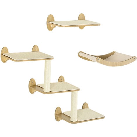 PawHut 3PCs Wall Mounted Cat Tree Cat Shelves Climbing Shelf Set Scratching Post